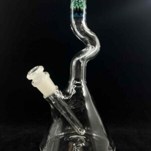American Glass Blowing - Clear Beaker “Zong” Blue Green Cyan 14mm