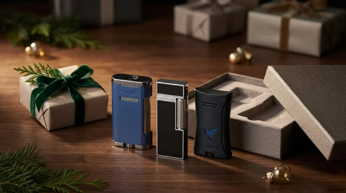 Xikar Allume 2, Colibri Continental and Colibri Slim Torch lighters with holiday gift boxes