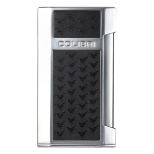Colibri Mosaic Chrome Black flat flame lighter, front view