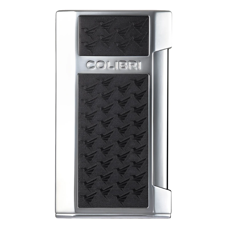Colibri Mosaic Chrome Black flat flame lighter, front view