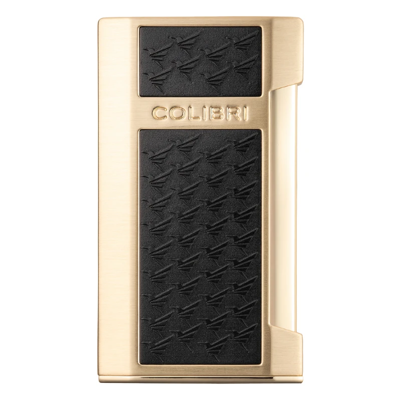 Colibri Mosaic Gold Black flat flame lighter, front view